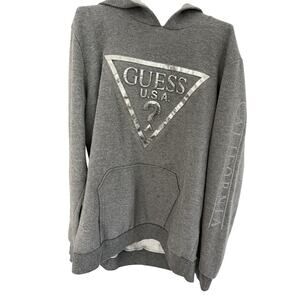 Y2K Guess Vintage Women Teen L Hoodie Rhinestone Graphic Kangaroo Pocket